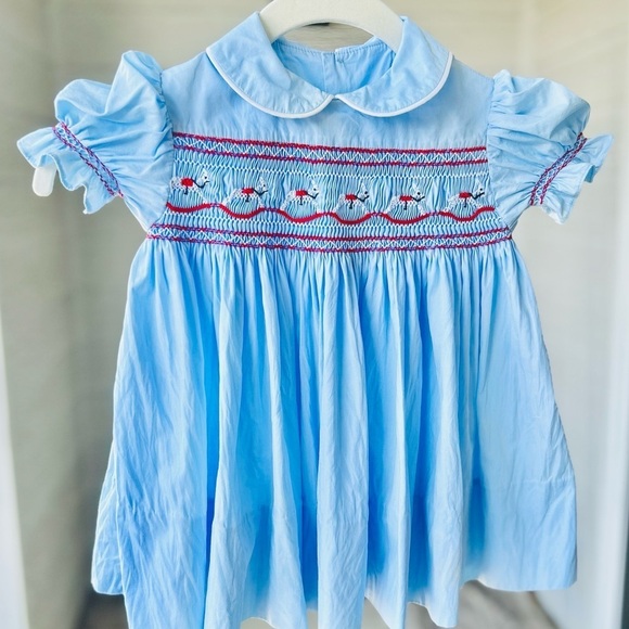 Princess Charlotte Light Blue Smocked Dress with Carousel Embroidery - Picture 1 of 4